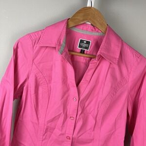 Express The Essential Shirt Womens M Solid Bright Pink Button Up Long Sleeve